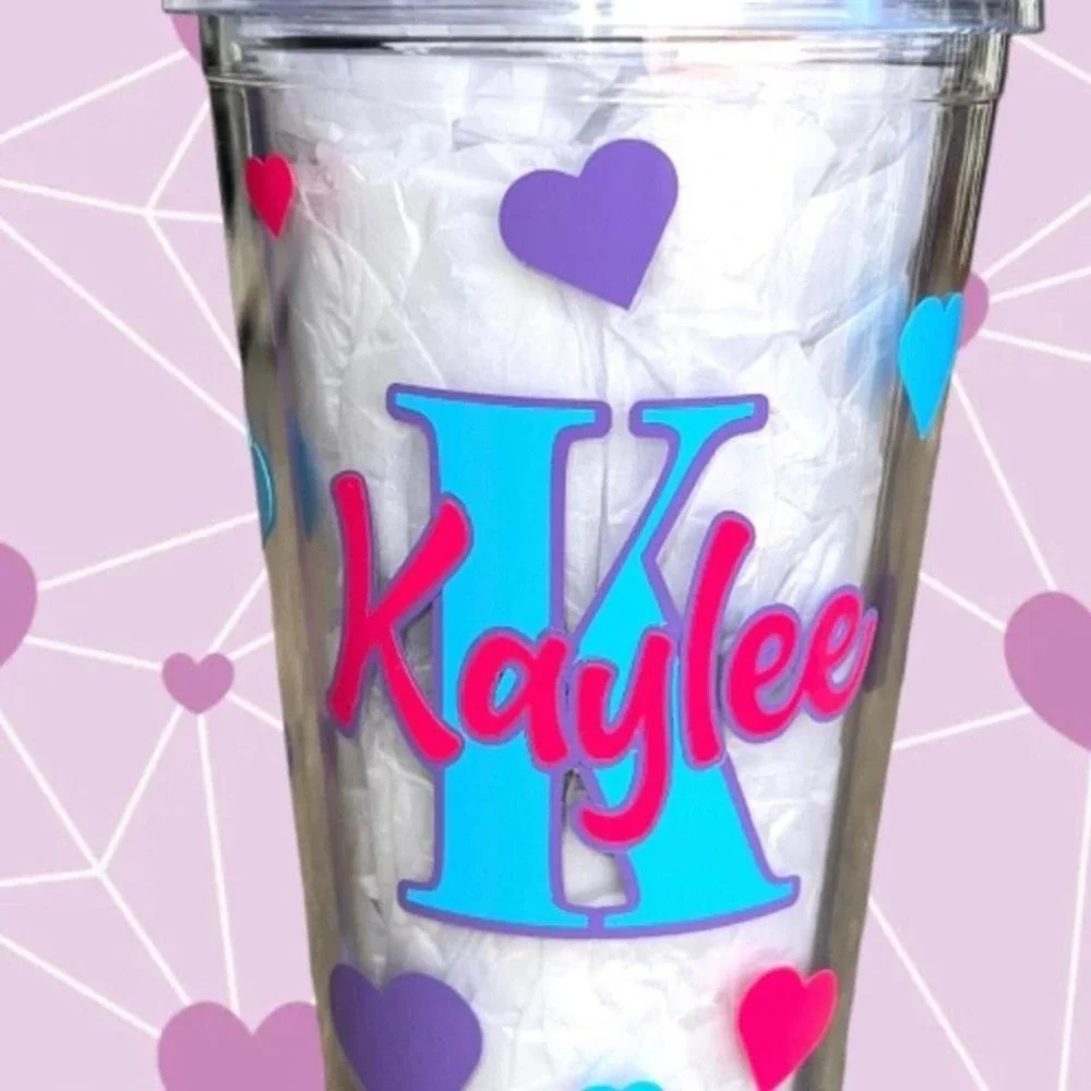 Acrylic Tumbler 16 ounce lid and‎ straw, custom name and color
